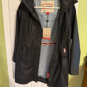 Hunter Black Rain Jacket with Hood and Branded Tag